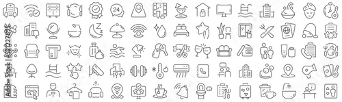 Set of hotel service line icons. Collection of black linear icons
