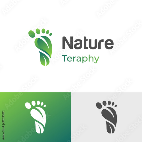 eco green leaf steps logo icon design, foot vector logo with leaf concept
