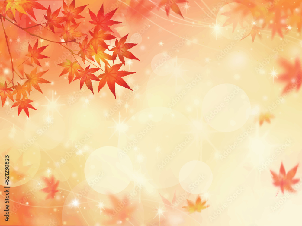 キラキラ輝く美しい紅葉の葉のオシャレなベクターの光の差し込むピンボケの背景素材フレーム キラキラ輝く美しい紅葉の葉のオシャレなベクターの光の差し込むピンボケの背景素材フレーム