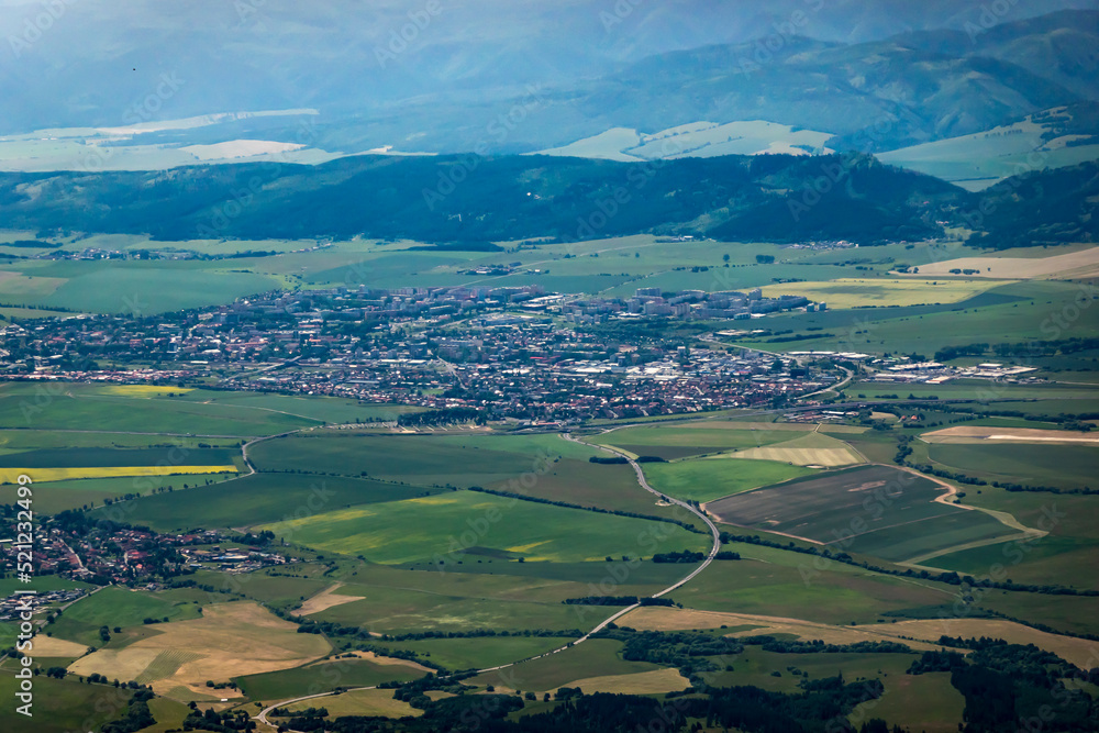 View of the town in the valley in the High Tatras from Lomnicky peak