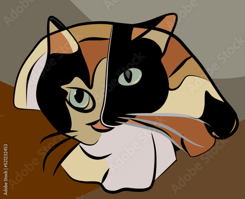 Colorful abstract background, cubism art style,calico cat