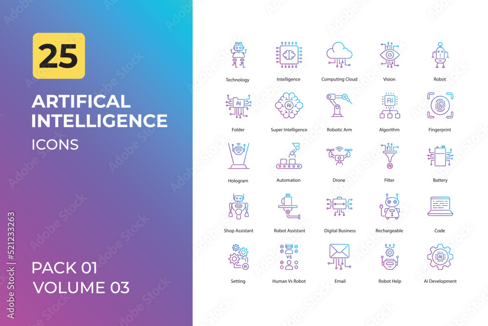 Artificial Intelligence icons collection. Set contains such Icons as ai ...