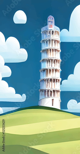 Vertical design of the Pisa Tower with a cartoon effect