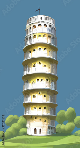 Vertical design of the Pisa Tower with a cartoon effect
