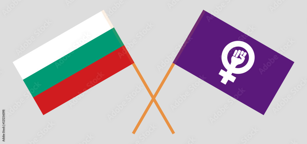 Crossed flags of Bulgaria and Feminism. Official colors. Correct proportion Crossed flags of Bulgaria and Feminism. Official colors. Correct proportion