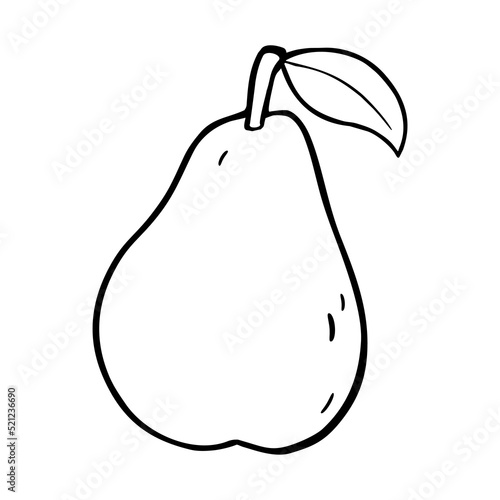 Pear whole with leaf. Vintage vector black illustration isolated on white