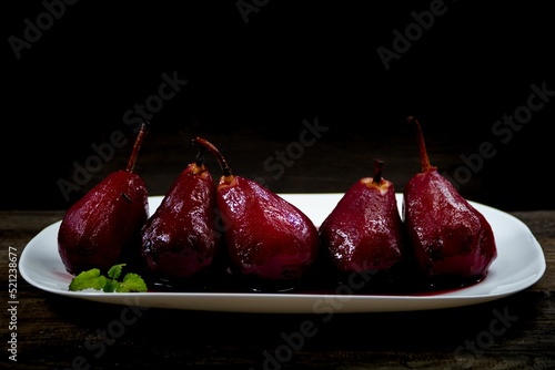 Slika na platnu exquisite dessert of pears in red wine