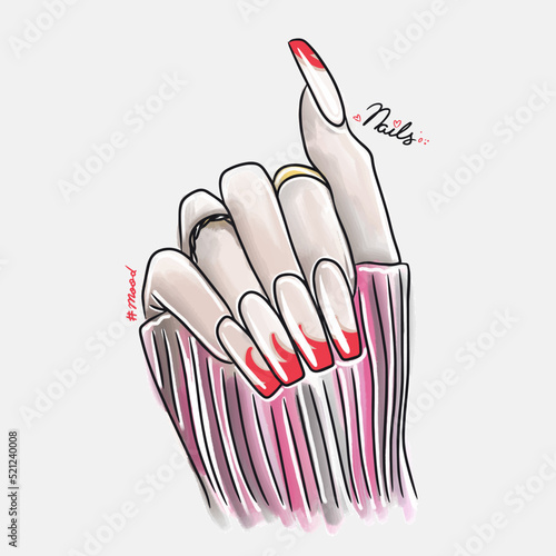 Female hand with long nails, trendy nail design, fashion, manicure mood
