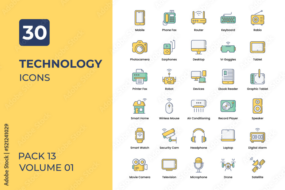 Technology icons collection. Set contains such Icons as mobile phone, laptop, smart tv, ac, and more