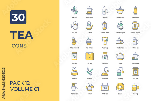 Tea icons collection. Set contains such Icons as hot tea, coffee, green tea, and more