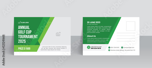 Golf tournament postcard template with sports event poster and annual brochure cover design