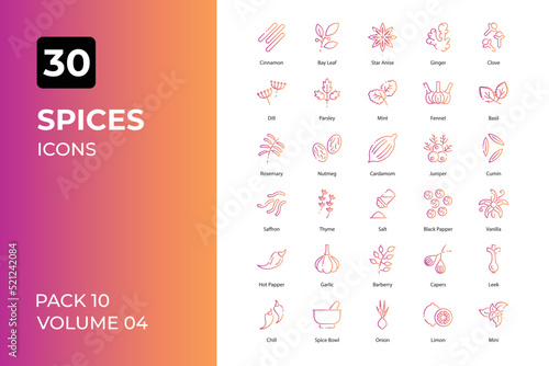 Spice icons collection. Set contains such Icons as spice flower, spice, black paper, red paper, and more