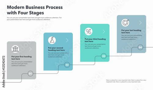 Business process template with four stages. Easy to use for your website or presentation.
