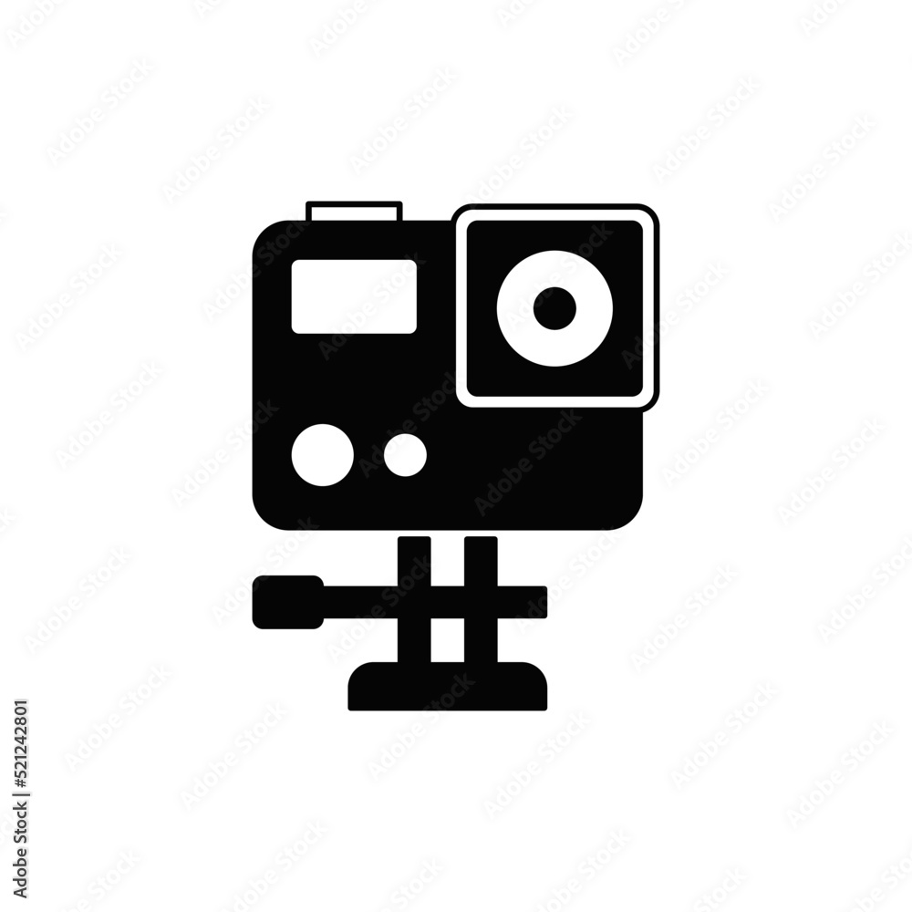 Action Camera icon in black flat glyph, filled style isolated on white background