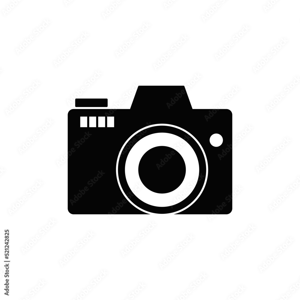 Camera photography icon in black flat glyph, filled style isolated on white background