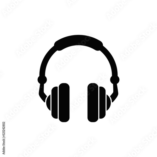 headphones icon in black flat glyph, filled style isolated on white background