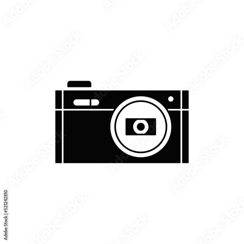 Compact pocket camera icon in black flat glyph, filled style isolated on white background