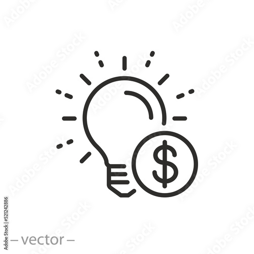 money idea icon, business light, dollar with light bulb, thin line symbol on white background - editable stroke vector illustration