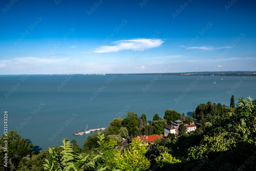 Panorama Of Picturesque Lake Balaton With Sail Boats In Hungary