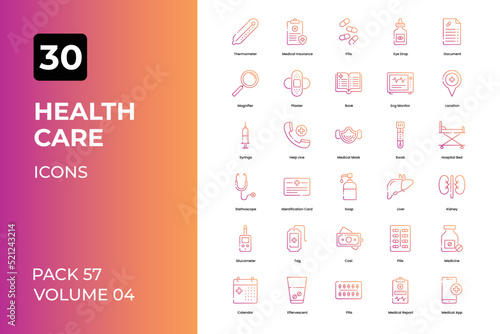 health care icons collection. Set contains such Icons as bandge, hospital, medical, and more