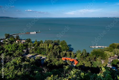 Panorama Of Picturesque Lake Balaton With Sail Boats In Hungary