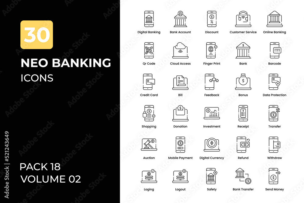 Neo Banking icons collection. Set contains such Icons as online bank, bank, online money, and more