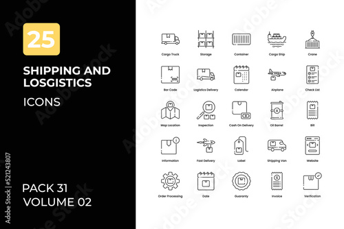 Shipping and Logistics icons collection. Set contains such Icons as delivery box, shipping truck, parcel, and more