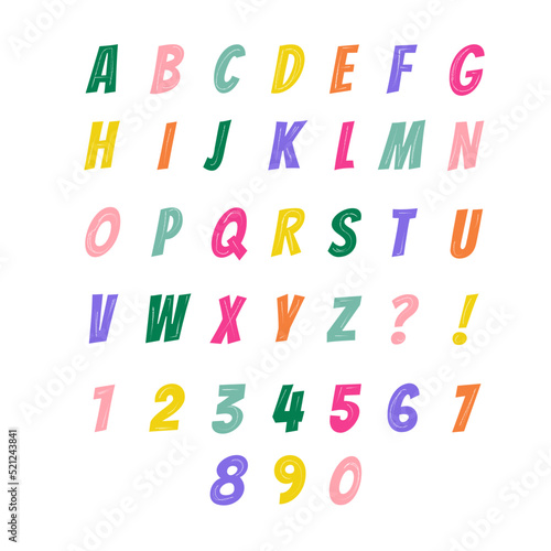 English alphabet with numbers. Texture chalk. Vector illustration