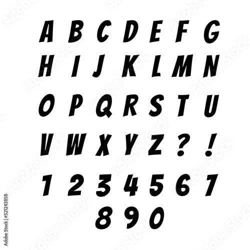 English alphabet italics with numbers silhouette. Vector illustration