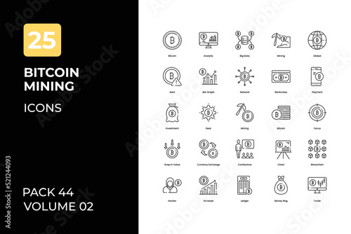 Bitcoin mining icons collection. Set contains such Icons as cryptocurrency, bitcoin, digital currency, and more