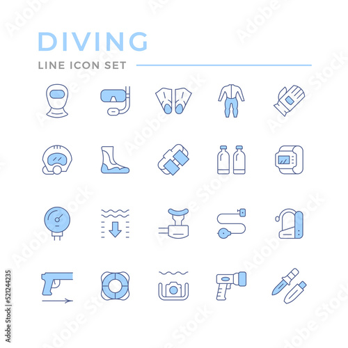 Set color line icons of diving