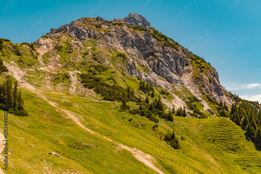 Beautiful alpine summer view at the famous Fuessener Joechle summit, Tannheim, Tyrol, Austria