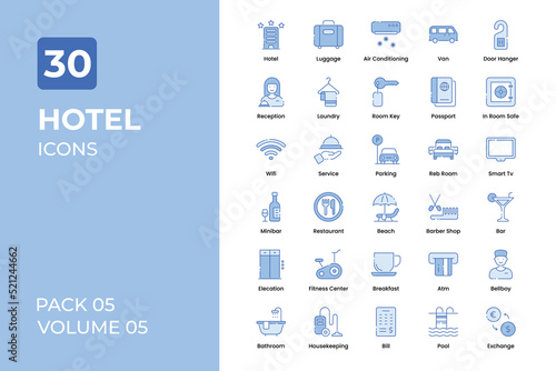 Hotel icons collection. Set contains such Icons as reception, waiter, room boy, hotel key, and more