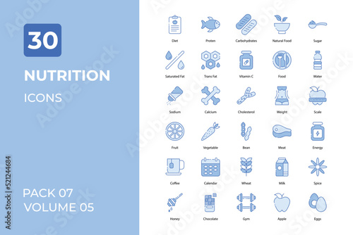 Nutrition icons collection. Set contains such Icons as healthy food, apple, honey, and more