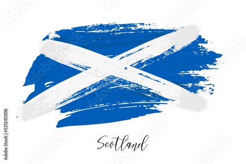 Flag of Scotland made of watercolor brush with grunge texture, abstract Scottish symbol