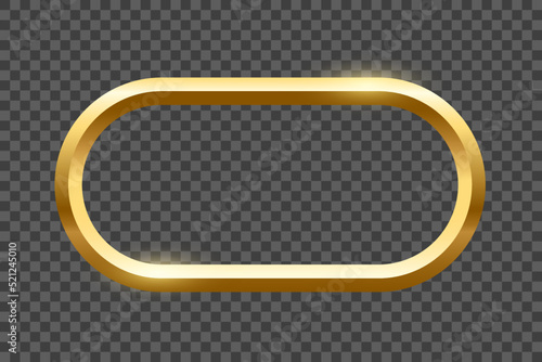 Gold oval frame for picture on transparent background. Blank space for picture, painting, card or photo. 3d realistic modern template vector illustration. Simple golden object mockup.