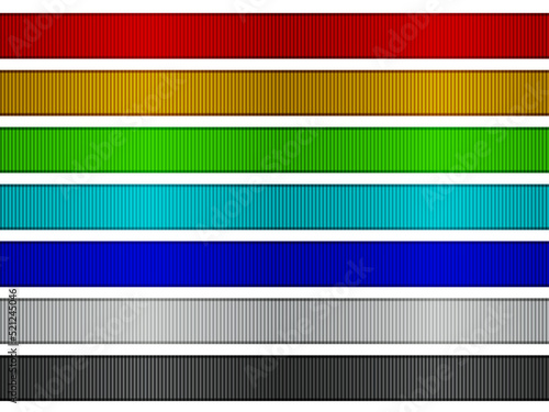 Ribbons set with grosgrain texture and different colors, 3d realistic fabric wide sampler