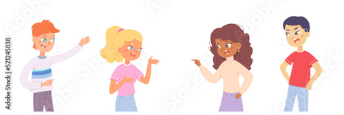 Angry adult people set, unhappy aggressive man and woman yelling arguments in dispute