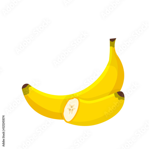 Banana, tropical fruit, whole ripe sweet yellow banana in peel, cut in half for cooking