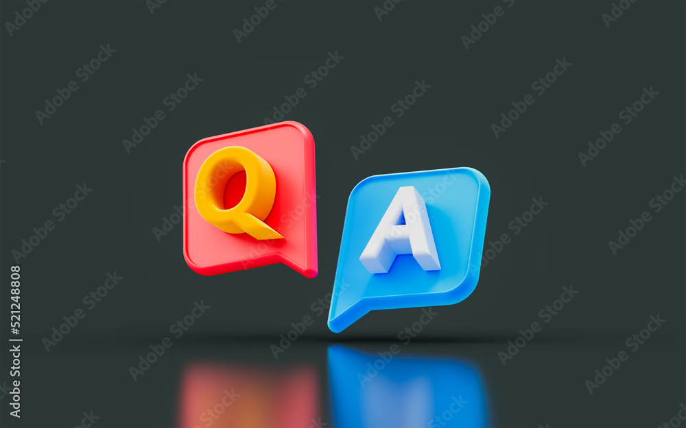 FAQ sing q and a letter chat on dark background 3d render concept for question answer solution FAQ sing q and a letter chat on dark background 3d render concept for question answer solution