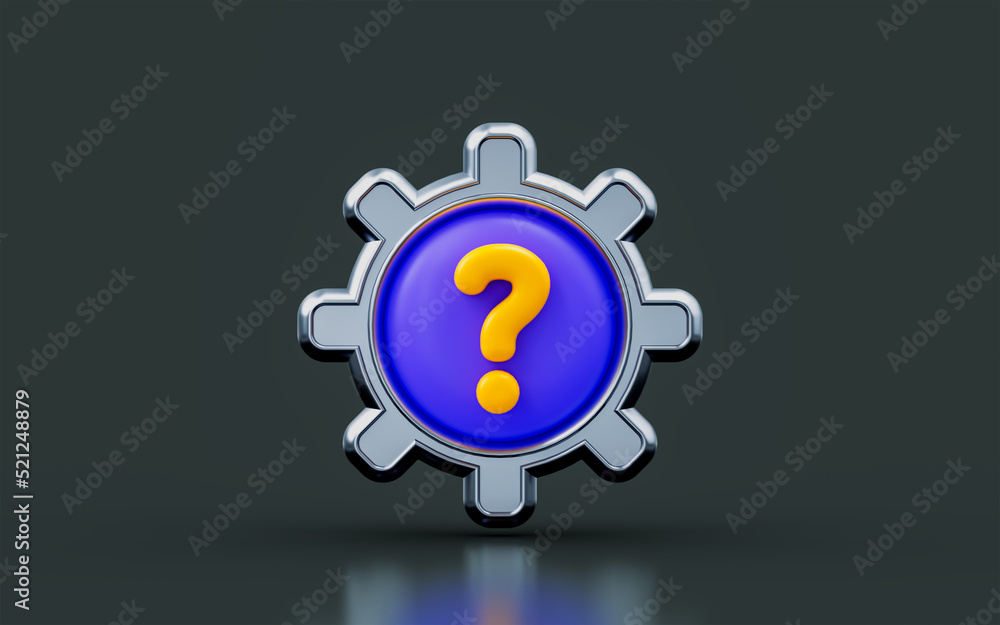 gear sign with question mark on dark background 3d render concept for technical problem solution gear sign with question mark on dark background 3d render concept for technical problem solution