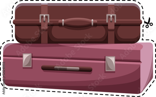 Suitcases. Colored sticker. Two suitcases are on top of each other. Baggage.