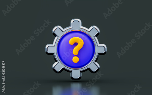 gear sign with question mark on dark background 3d render concept for technical problem solution