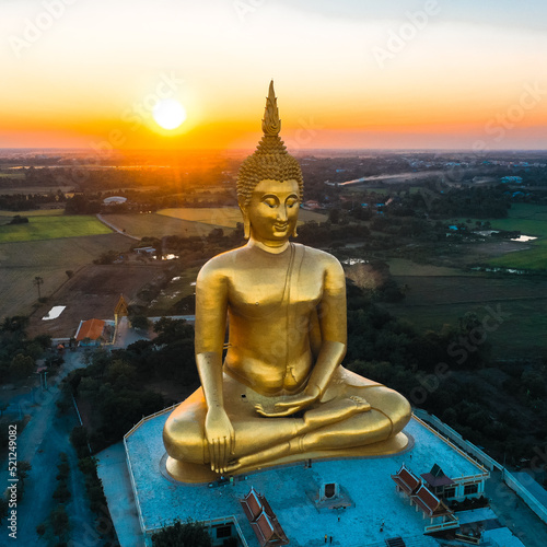 Big Buddha during sunset at Wat Muang in Ang Thong  Thailand