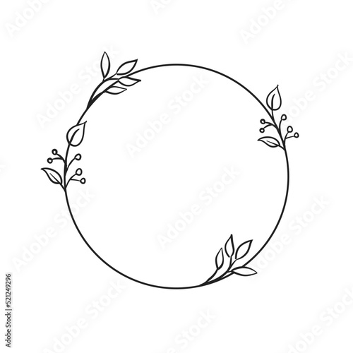 Circle frames with botanical decoration. Doodle Hand Drawn Decorative Outlined Wreaths with Branches, Herbs, Plants, Leaves and Flowers, Florals. Vector Illustrations.
