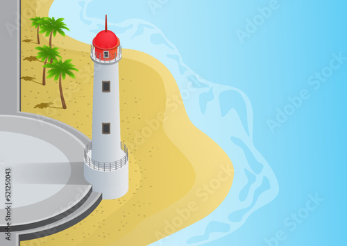 isometric lighthouse at coast