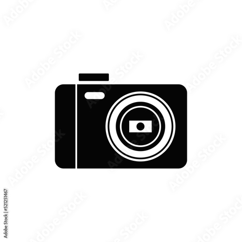 Compact pocket camera icon in black flat glyph, filled style isolated on white background