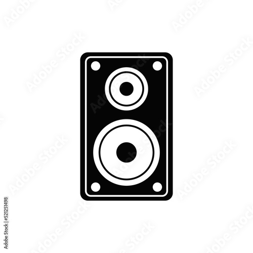 Sound speaker icon in black flat glyph, filled style isolated on white background