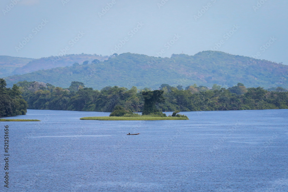 Obraz premium Amazing Natural Landscapes of Ghana Atlantic Ocean Coastline with Green Forest and Blue Water, West Africa
