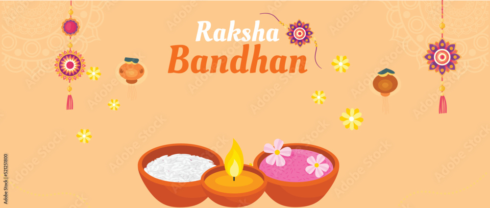 Happy Raksha Bandhan with  Indian Religious Festival. colorful Rakhi Design. 